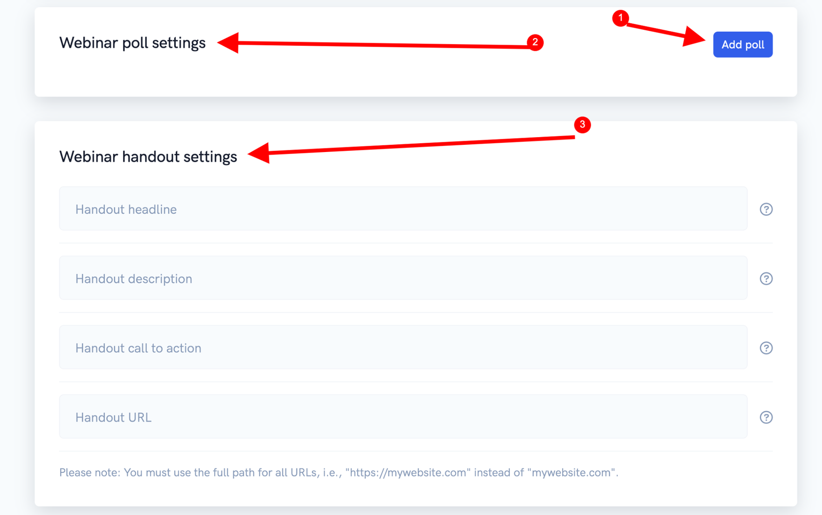 Webinar Poll & Handout Settings