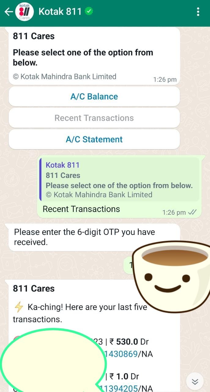 Kotak Mahindra Bank service on WhatsApp