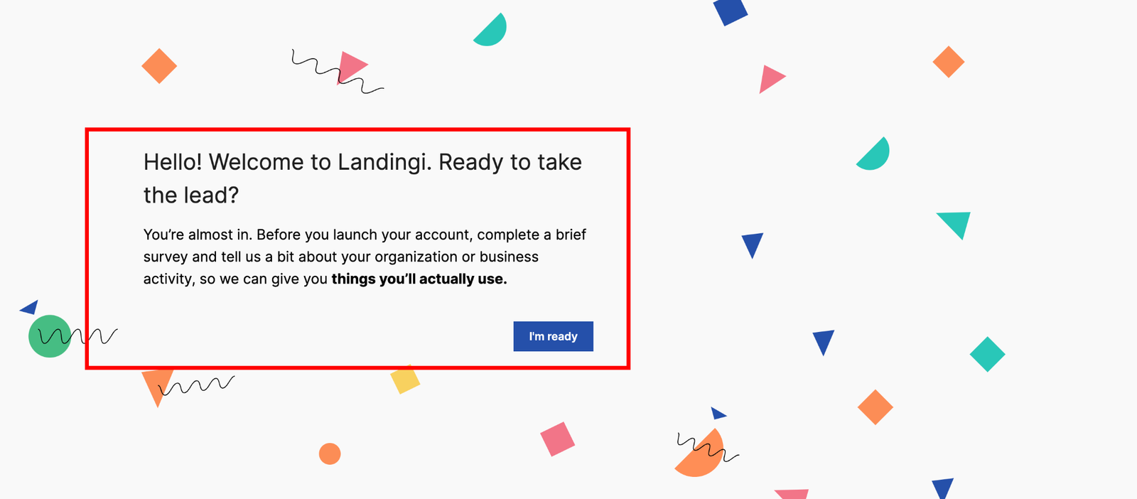 Landingi account creation step