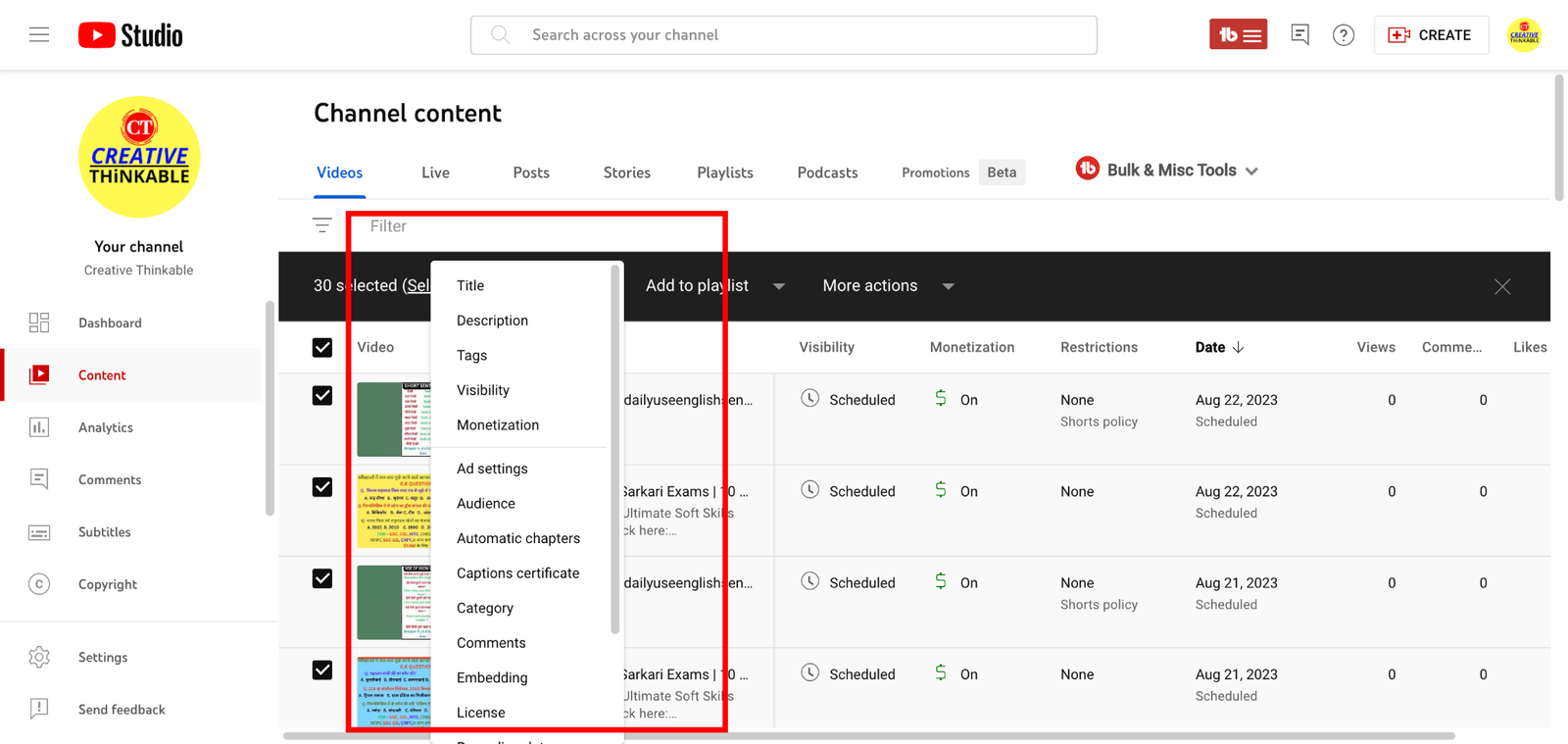 TubeBuddy Bulk Processing